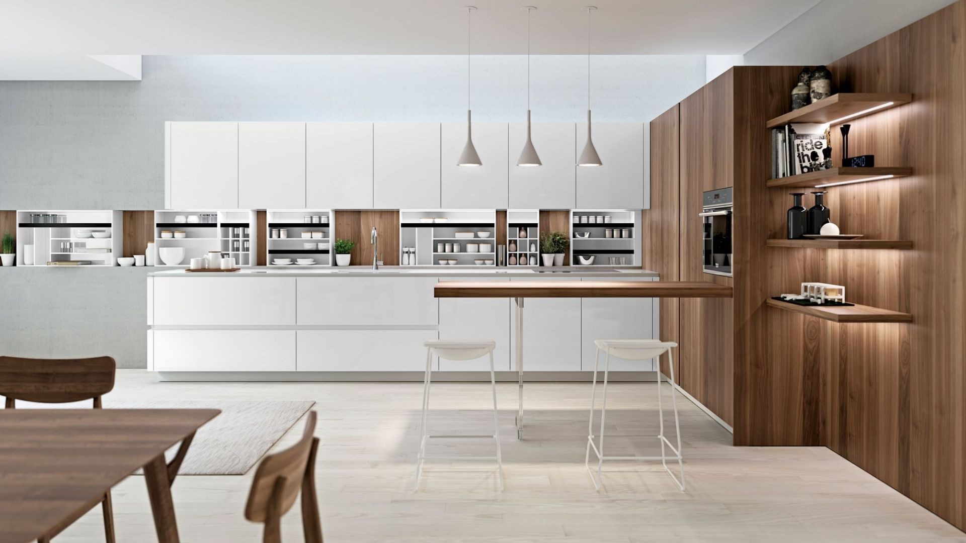 Limha Wood - noce canaletto -- Limha Glossy - titan white (2) Limha Wood - noce canaletto -- Limha Glossy - titan white (2)