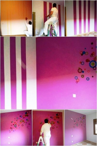 Habitación de pintura plástica, con rayas y sticker Habitación de pintura plástica, con rayas y sticker