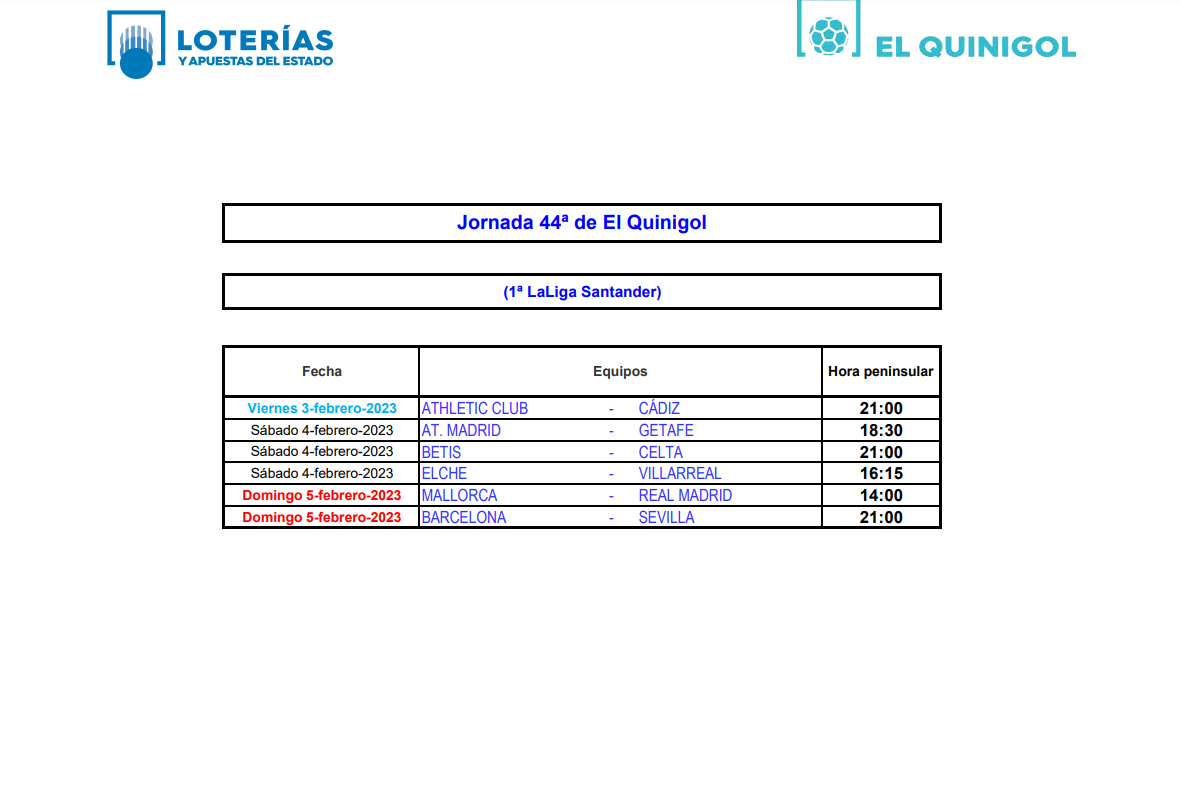 HORARIOS PARTIDOS DEL QUINIGOL HORARIOS PARTIDOS DEL QUINIGOL