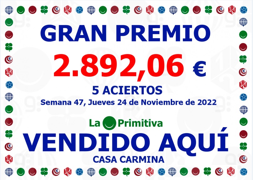Premio 5 Aciertos de la Primitiva 24-11-2022 Premio 5 Aciertos de la Primitiva 24-11-2022