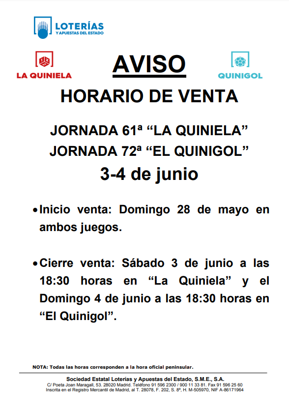 AVISO PARA VALIDAR LAS APUESTAS DEL QUINIGOL AVISO PARA VALIDAR LAS APUESTAS DEL QUINIGOL