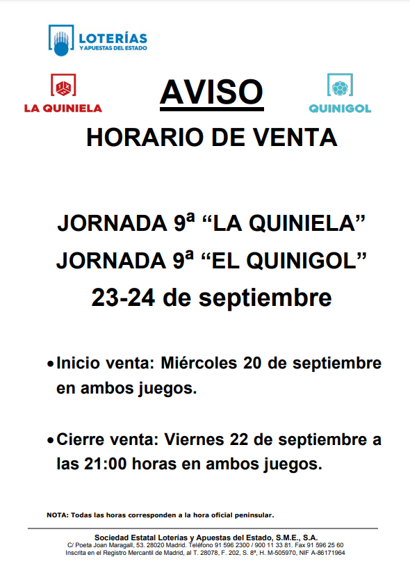 AVISO PARA VALIDAR LAS APUESTAS DE LA QUINIELA DE FÚTBOL AVISO PARA VALIDAR LAS APUESTAS DE LA QUINIELA DE FÚTBOL