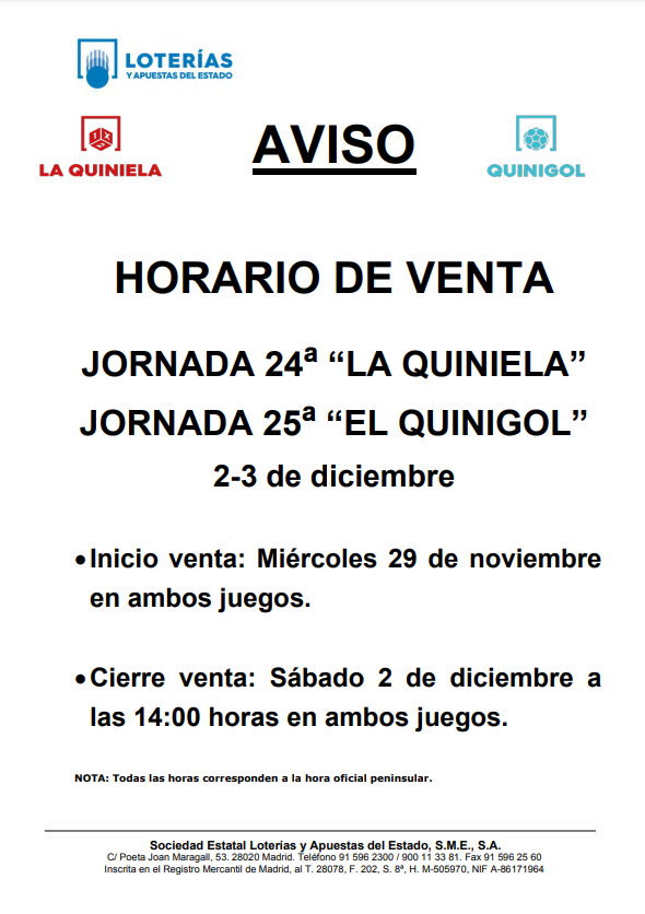 AVISO PARA VALIDAR LAS APUESTAS DEL QUINIGOL AVISO PARA VALIDAR LAS APUESTAS DEL QUINIGOL