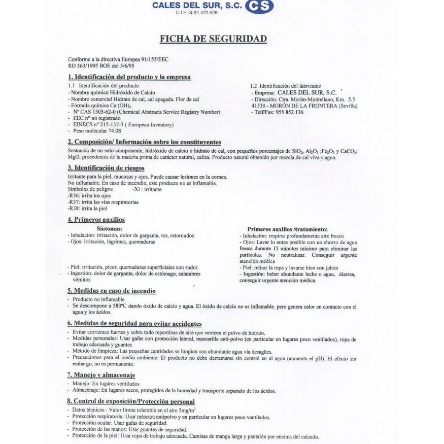 Palet De Cal Apagada: Nuestros Productos de Cales Del Sur Palet De Cal Apagada: Nuestros Productos de Cales Del Sur