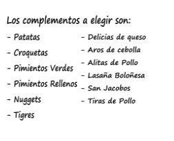 Nuestros complementos: Nuestros Menús de El Tostaíto Nuestros complementos: Nuestros Menús de El Tostaíto