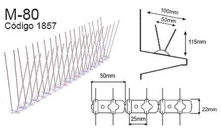 Pinchos control de aves Spiketrack M80 Pinchos control de aves Spiketrack M80