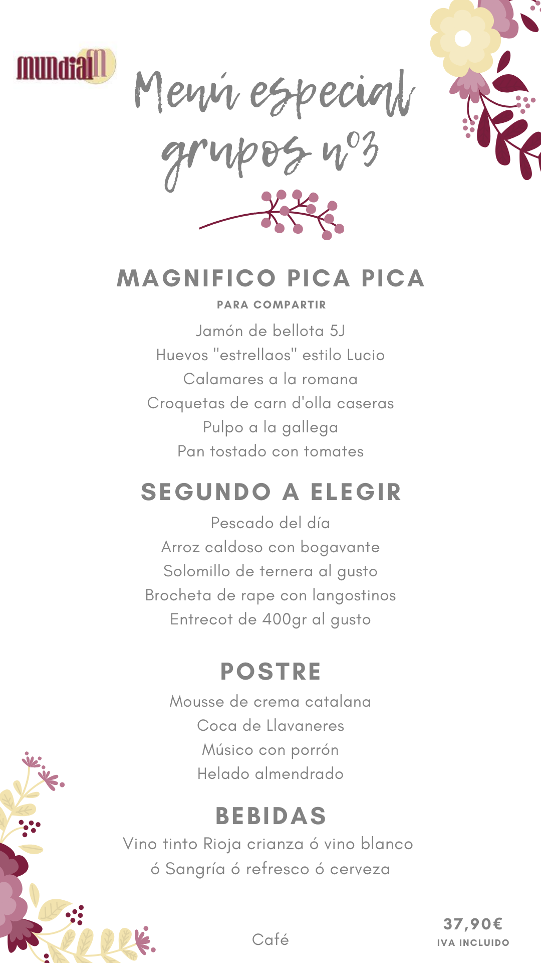 Menú Especial Grupo Nº 3: Carta de Restaurant Mundial Menú Especial Grupo Nº 3: Carta de Restaurant Mundial