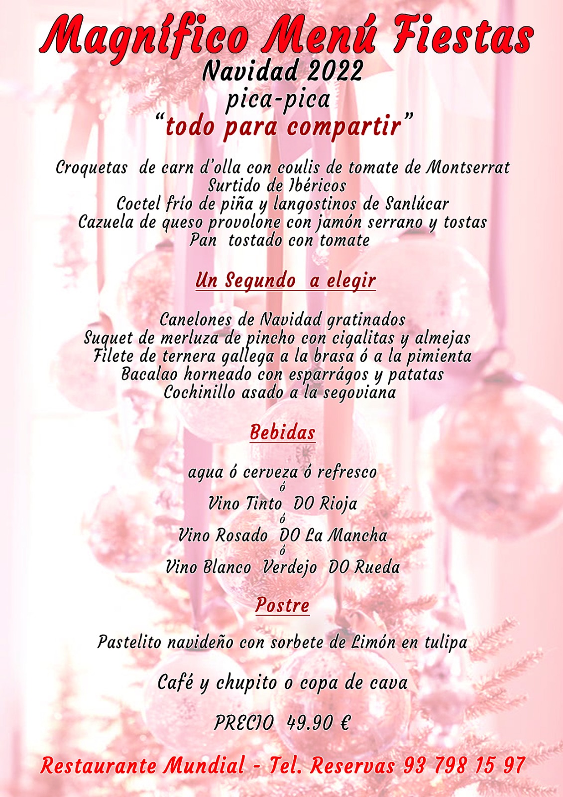 Menús de Navidad: Carta de Restaurant Mundial Menús de Navidad: Carta de Restaurant Mundial