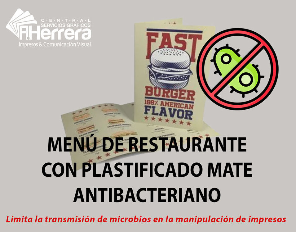 MENÚ DE RESTAURANTE CON PLASTIFICADO ANTIBACTERIANO MENÚ DE RESTAURANTE CON PLASTIFICADO ANTIBACTERIANO