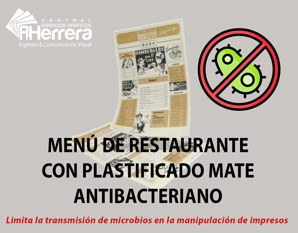 MENÚ DE RESTAURANTE CON PLASTIFICADO ANTIBACTERIANO MENÚ DE RESTAURANTE CON PLASTIFICADO ANTIBACTERIANO