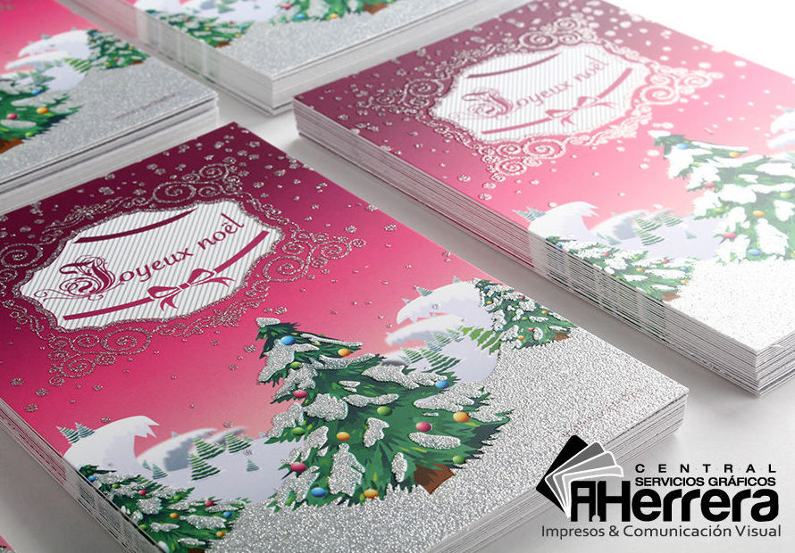 Postal de Navidad con barniz purpurina Postal de Navidad con barniz purpurina