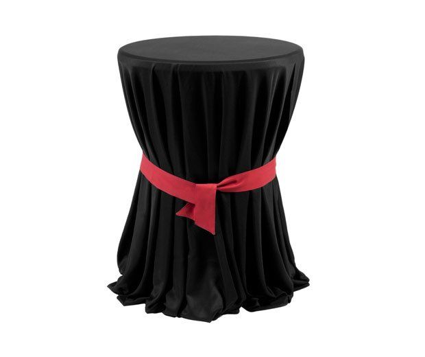 Mesa alta vestida en negro con lazo: Alquiler de Mantelería & Menaje Mesa alta vestida en negro con lazo: Alquiler de Mantelería & Menaje