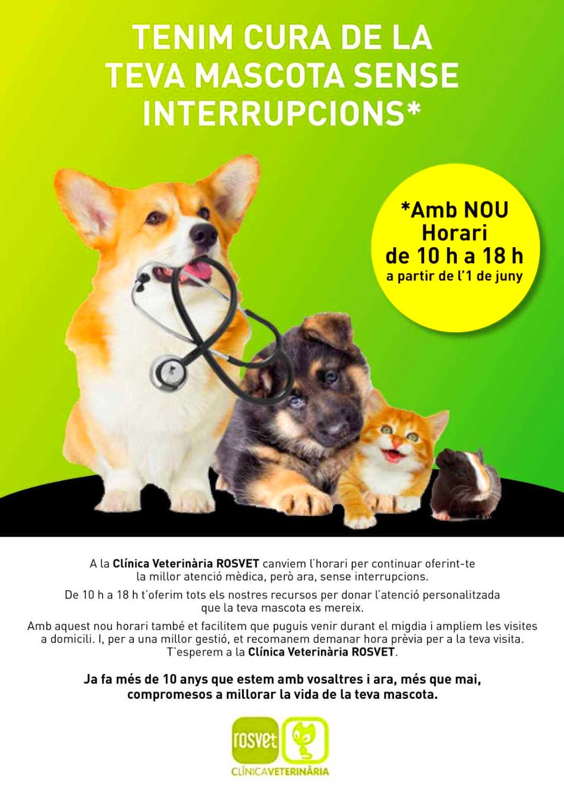 Nuevo horario a partir de Junio: Servicios especializados de Clínica Veterinaria Rosvet Nuevo horario a partir de Junio: Servicios especializados de Clínica Veterinaria Rosvet