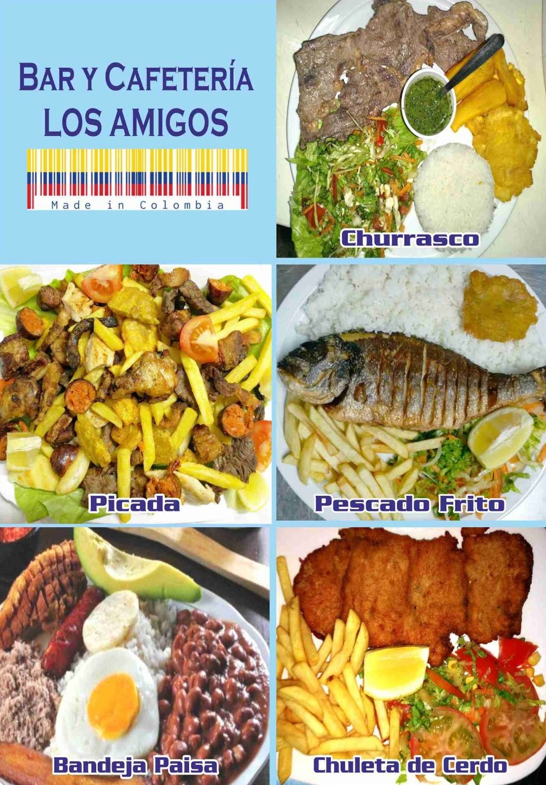 comida colombiana: Carta de Bar Cafetería Los Amigos comida colombiana: Carta de Bar Cafetería Los Amigos