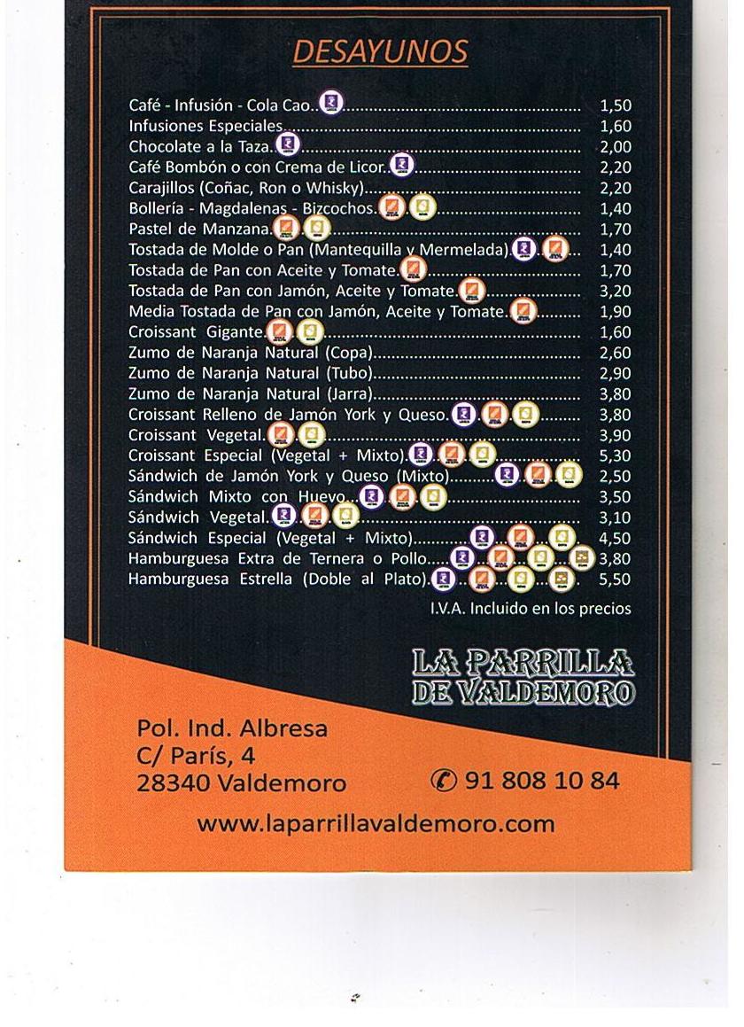 CARTA DE DESAYUNOS CARTA DE DESAYUNOS
