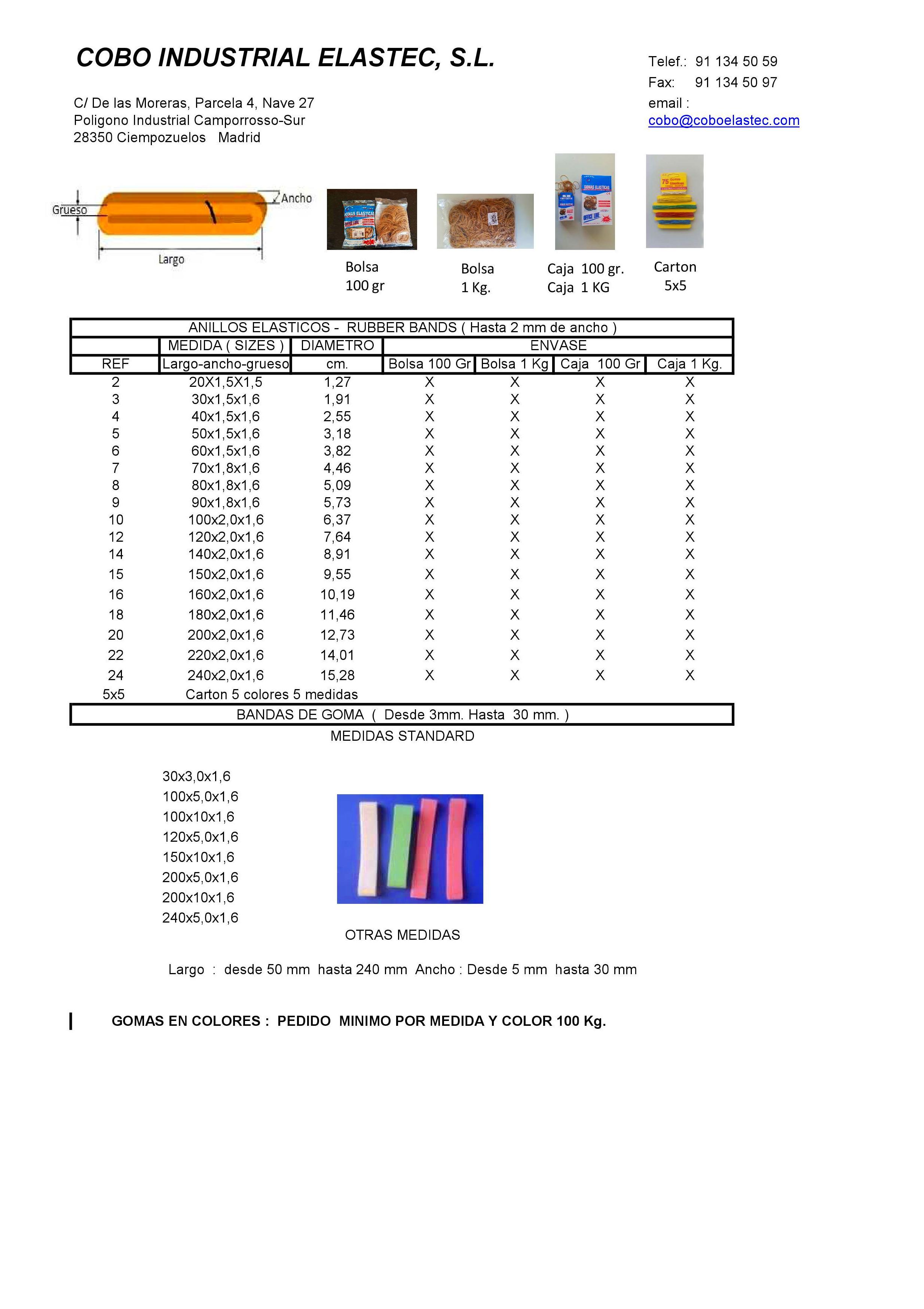 Medidas y referencias gomas elásticas: Productos y Servicios de Cobo Industrial Medidas y referencias gomas elásticas: Productos y Servicios de Cobo Industrial