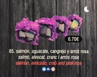 Salmón, aguacate, cangrejo y arroz rosa: Carta de Sushi Time Buffet Libre Salmón, aguacate, cangrejo y arroz rosa: Carta de Sushi Time Buffet Libre