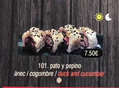 Maki pato y pepino: Carta de Sushi Time Buffet Libre Maki pato y pepino: Carta de Sushi Time Buffet Libre