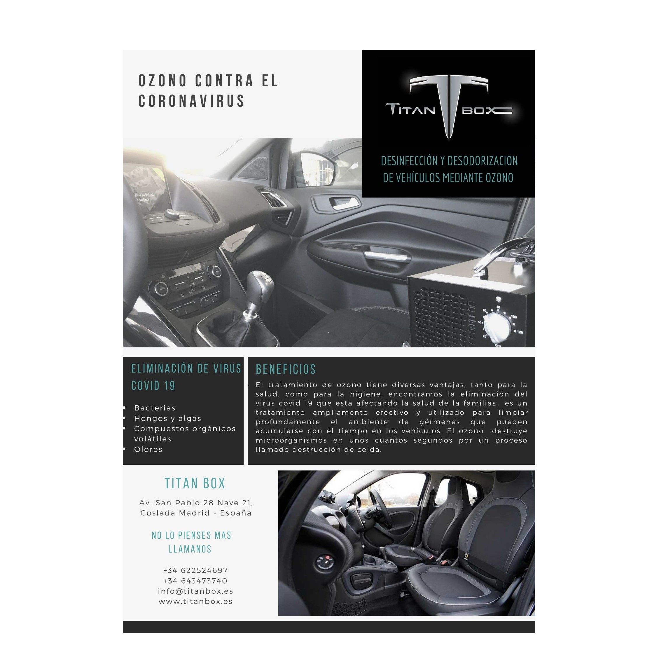 Desinfección de automóviles con ozono: Servicios de Titan Box, CB Desinfección de automóviles con ozono: Servicios de Titan Box, CB