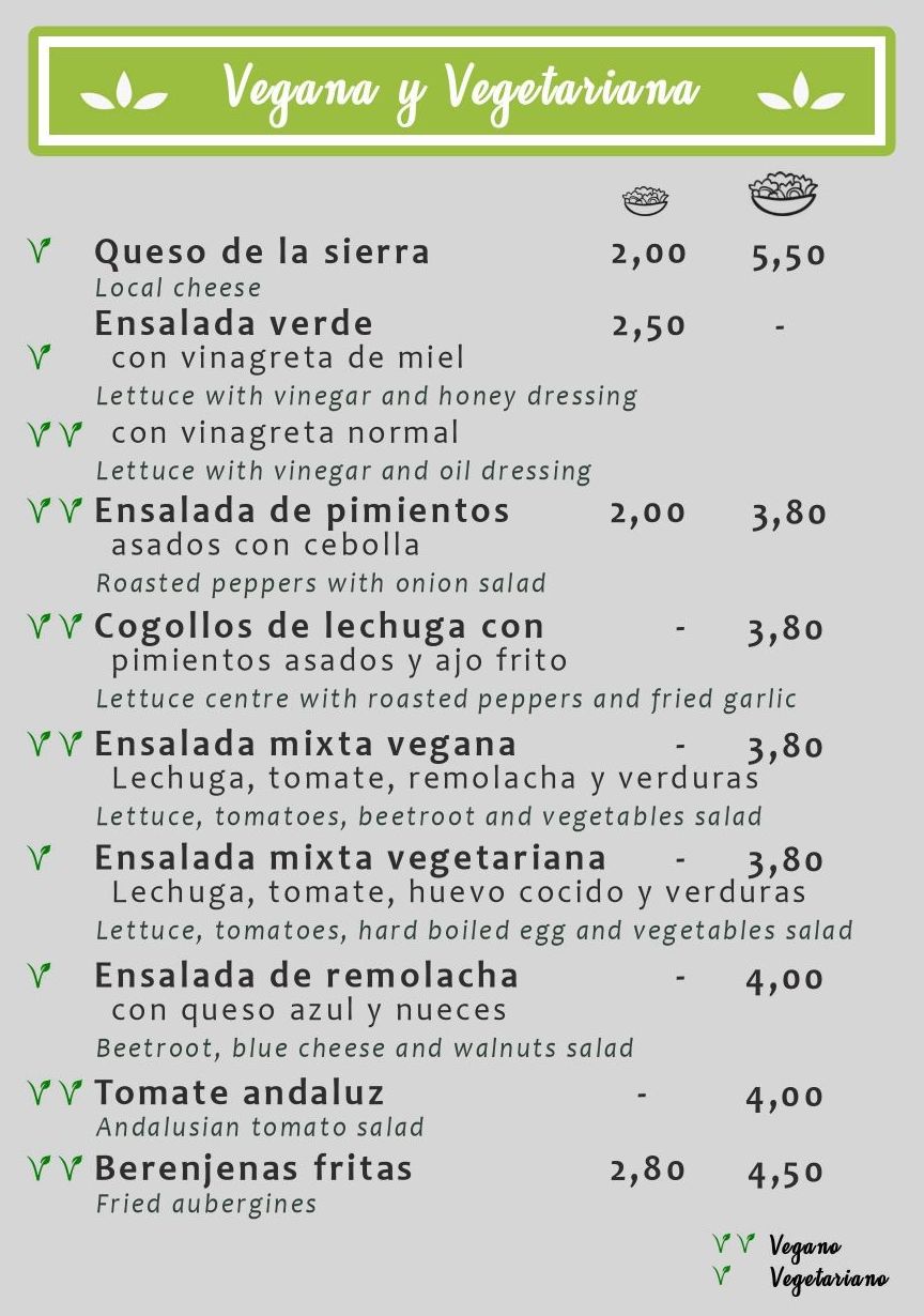 Veganos y vegetarianos: Carta de Bar Canijo Veganos y vegetarianos: Carta de Bar Canijo