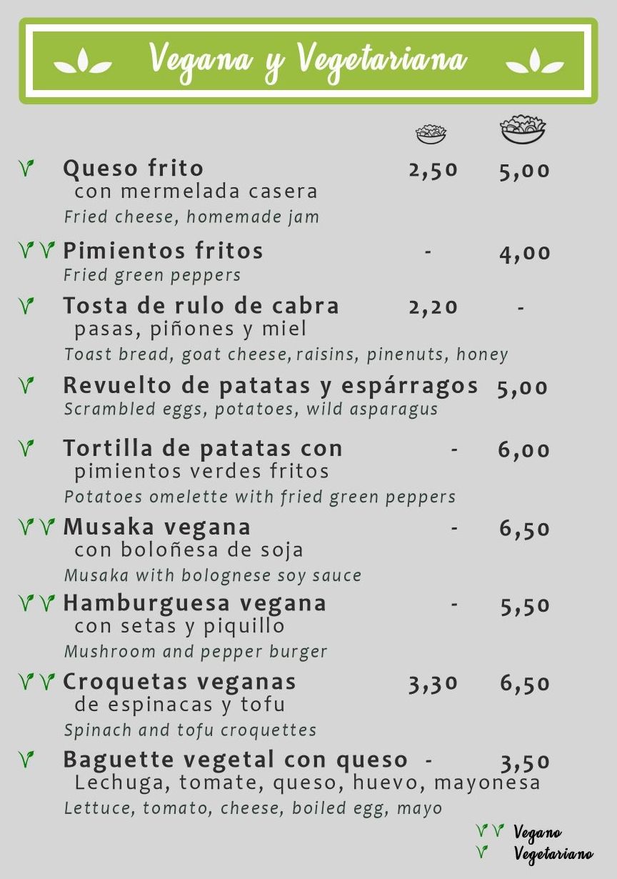Veganos y vegetarianos: Carta de Bar Canijo Veganos y vegetarianos: Carta de Bar Canijo