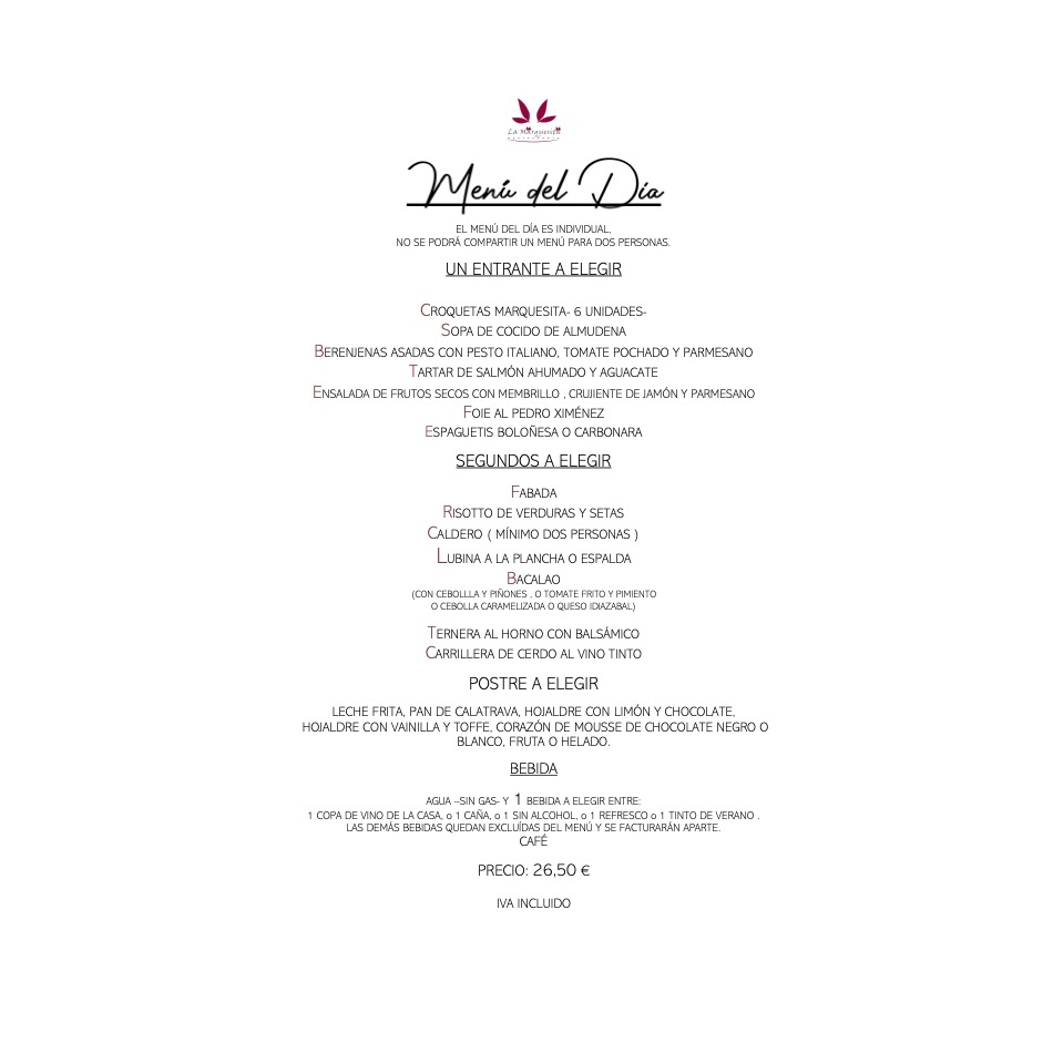 Menú del día: Carta y Menús de Restaurante La Marquesita Menú del día: Carta y Menús de Restaurante La Marquesita