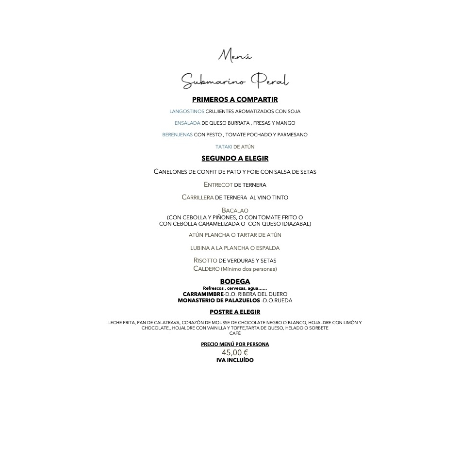 Menú Submarino Peral: Carta y Menús de Restaurante La Marquesita Menú Submarino Peral: Carta y Menús de Restaurante La Marquesita