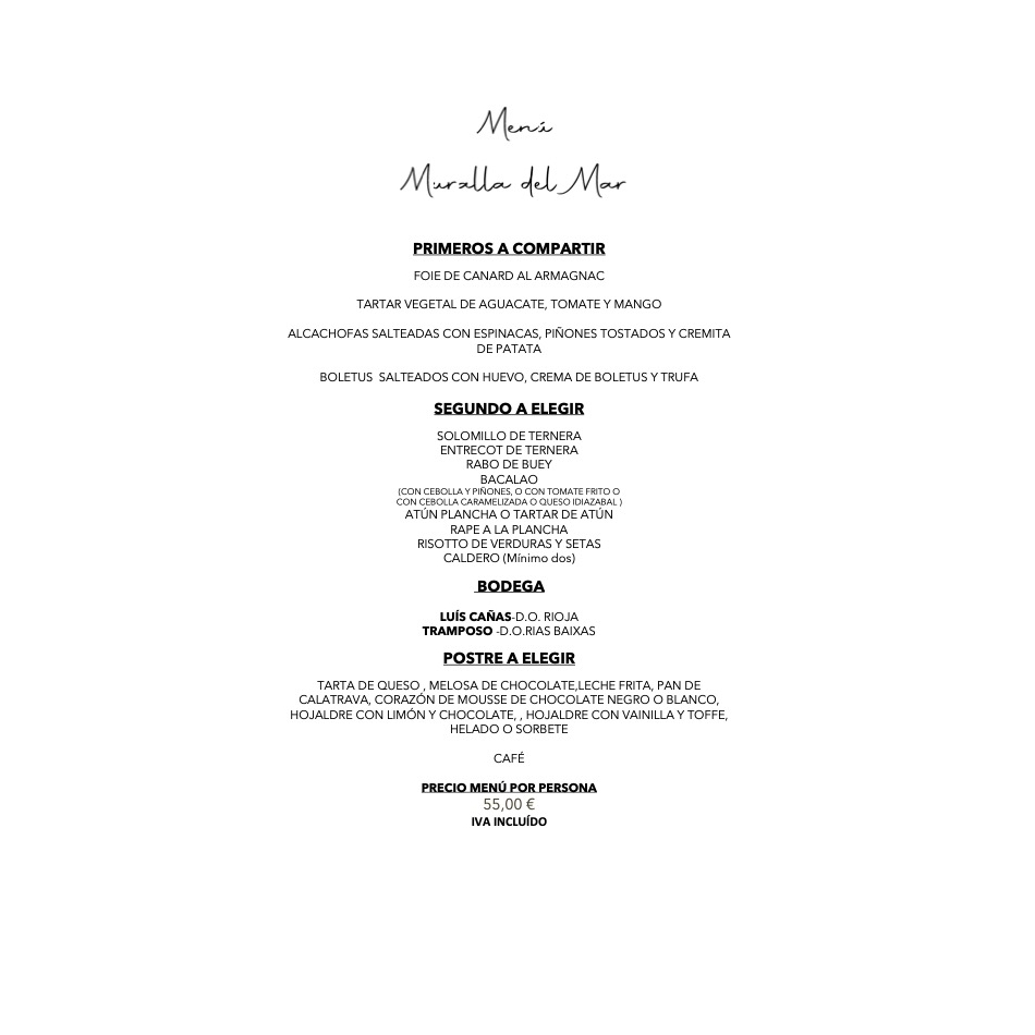 Menú Muralla del Mar: Carta y Menús de Restaurante La Marquesita Menú Muralla del Mar: Carta y Menús de Restaurante La Marquesita