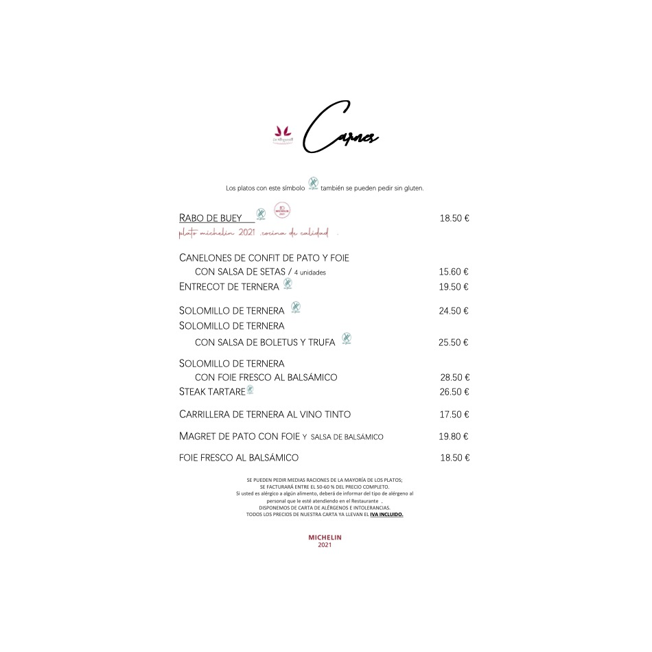 Carnes: Carta y Menús de Restaurante La Marquesita Carnes: Carta y Menús de Restaurante La Marquesita