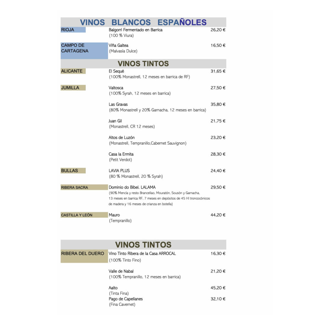 Carta de vinos: Carta y Menús de Restaurante La Marquesita Carta de vinos: Carta y Menús de Restaurante La Marquesita