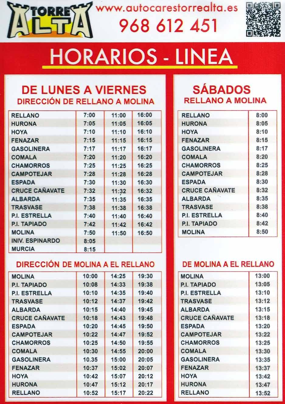 Servicios regulares: Servicios de Autocares Torre Alta Servicios regulares: Servicios de Autocares Torre Alta
