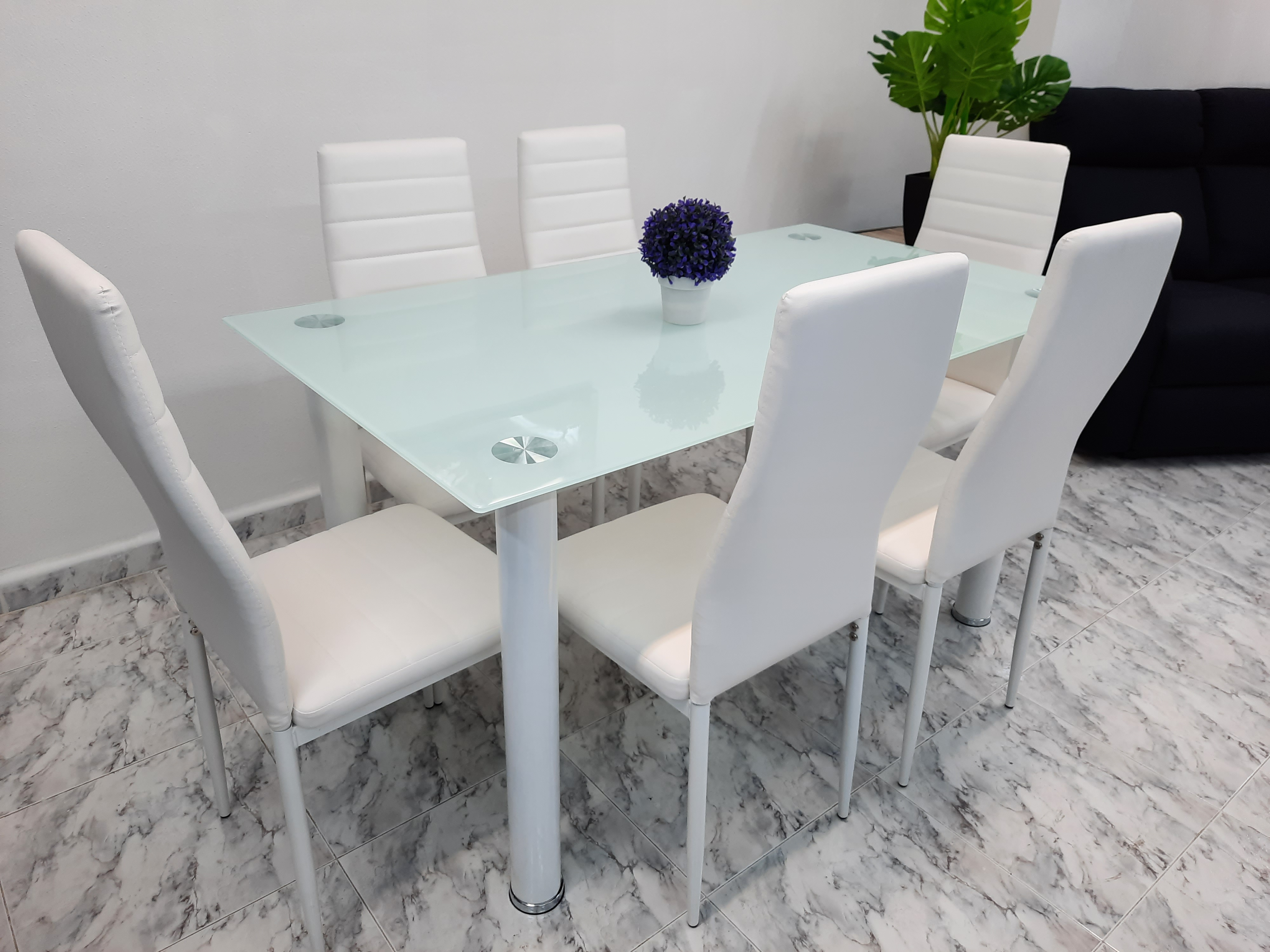 Mesa de cristal y sillas tapizadas color blanco: Servicios de Remar Gandía Mesa de cristal y sillas tapizadas color blanco: Servicios de Remar Gandía