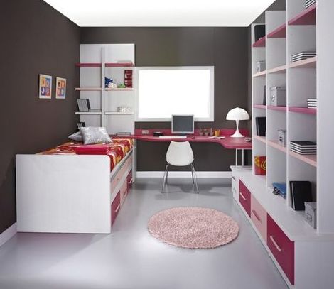 Dormitorio juvenil lacado en blanco, rosa y fucsia. Dormitorio juvenil lacado en blanco, rosa y fucsia.