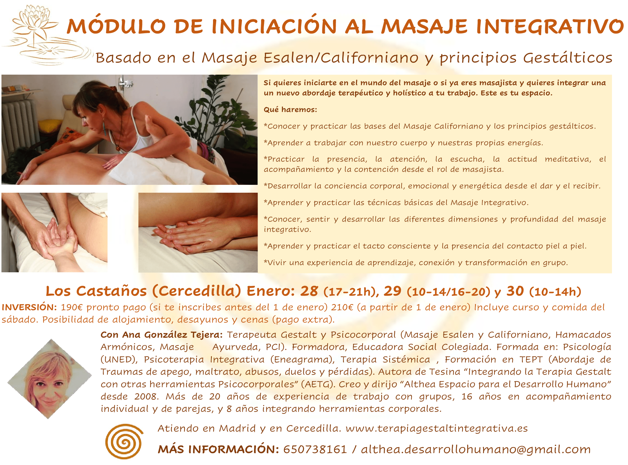 Curso de Iniciación al Masaje Californiano Integrativo Curso de Iniciación al Masaje Californiano Integrativo