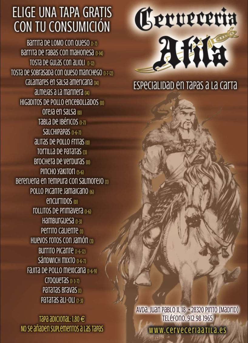 Tapas y Raciones ( consumo en local): Carta y Servicios de Cervecería Atila Tapas y Raciones ( consumo en local): Carta y Servicios de Cervecería Atila