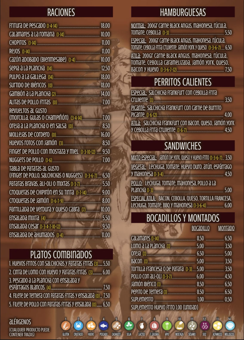 Tapas y Raciones ( consumo en local): Carta y Servicios de Cervecería Atila Tapas y Raciones ( consumo en local): Carta y Servicios de Cervecería Atila
