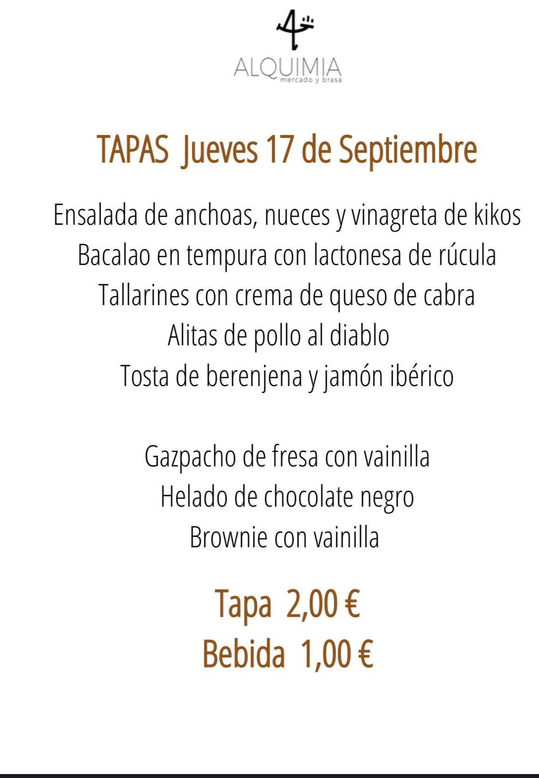 TAPEO Jueves : Carta y menús de Alquimia TAPEO Jueves : Carta y menús de Alquimia