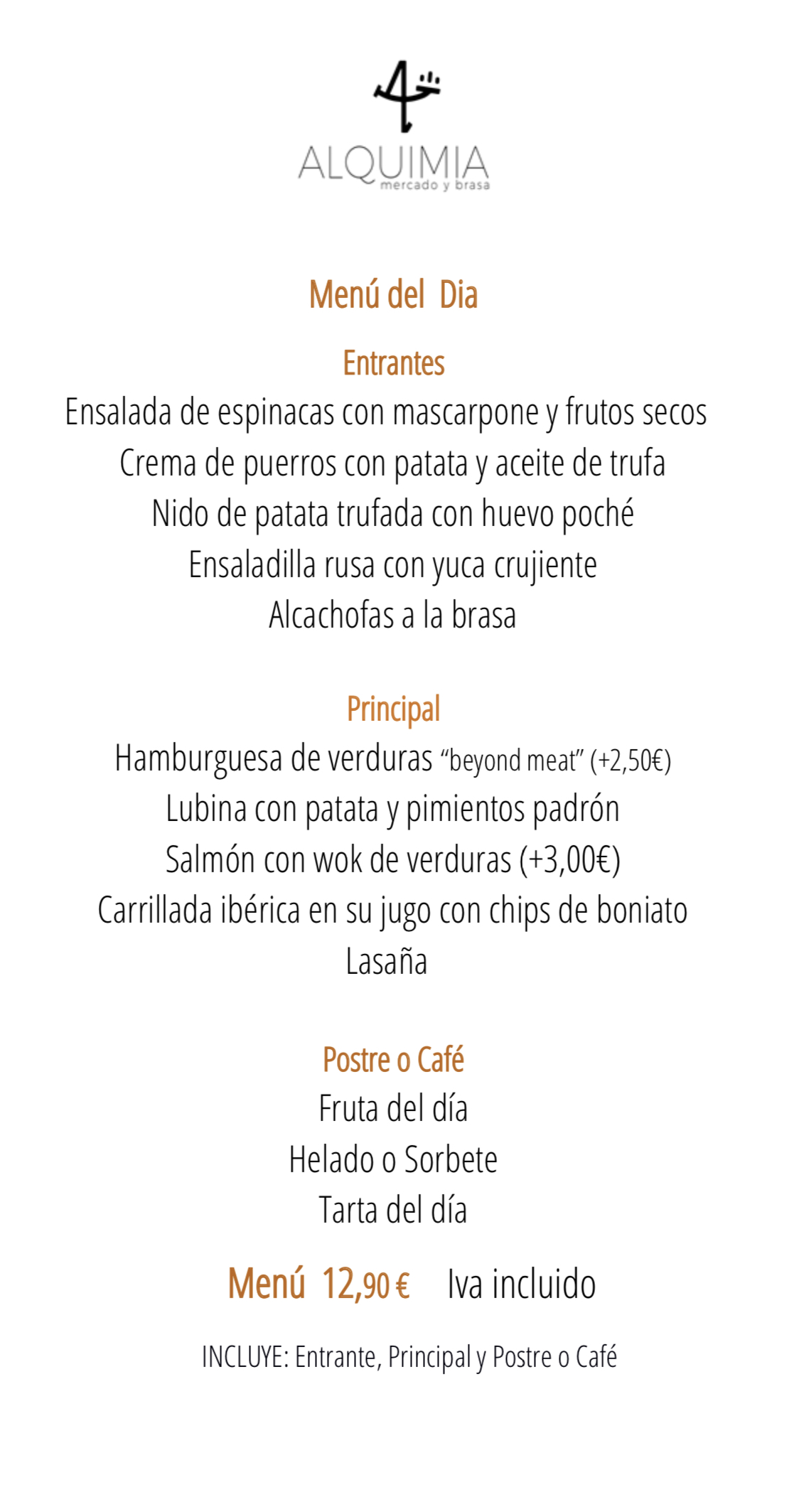 Menú Comidas Lunes a Viernes: CARTA y Menús de Alquimia Menú Comidas Lunes a Viernes: CARTA y Menús de Alquimia