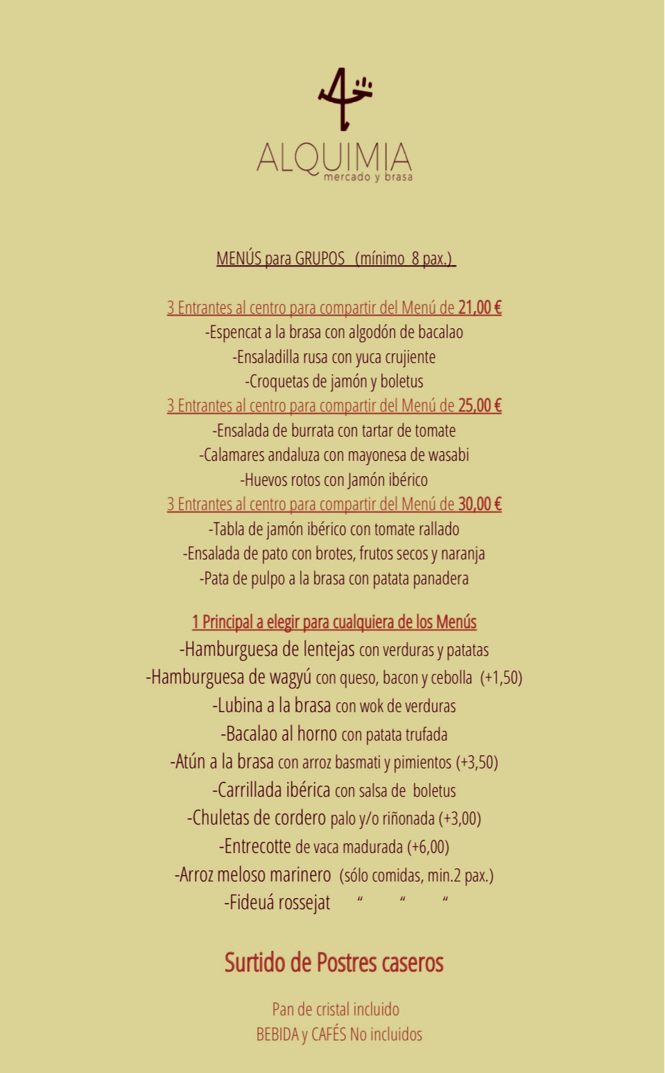 Menús de Grupos: CARTA y Menús de Alquimia Menús de Grupos: CARTA y Menús de Alquimia