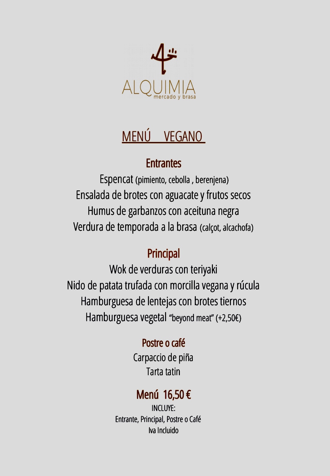 Menú Vegano: CARTA y Menús de Alquimia Menú Vegano: CARTA y Menús de Alquimia