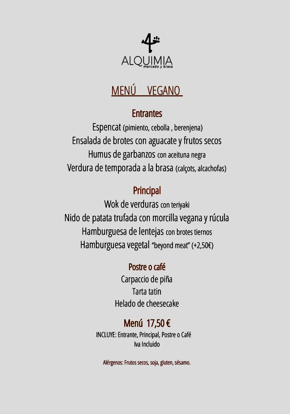 Menú Vegano: CARTA y Menús de Alquimia Menú Vegano: CARTA y Menús de Alquimia