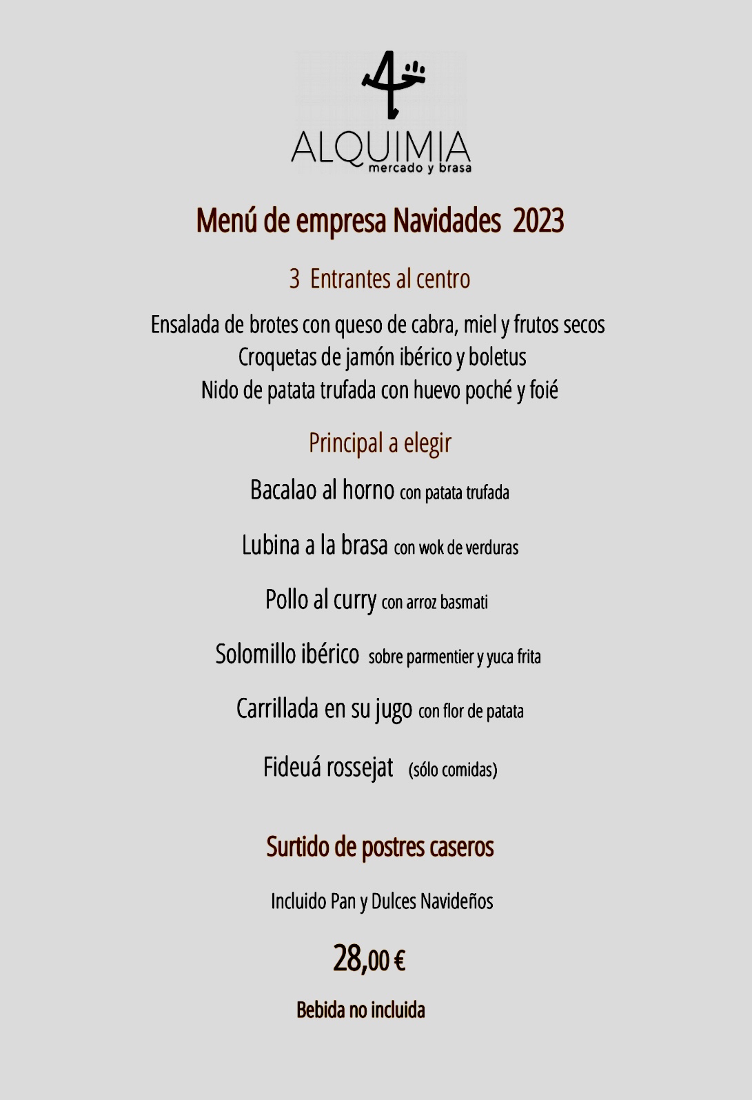 Menús Navidades 2023: CARTA y Menús de Alquimia Menús Navidades 2023: CARTA y Menús de Alquimia