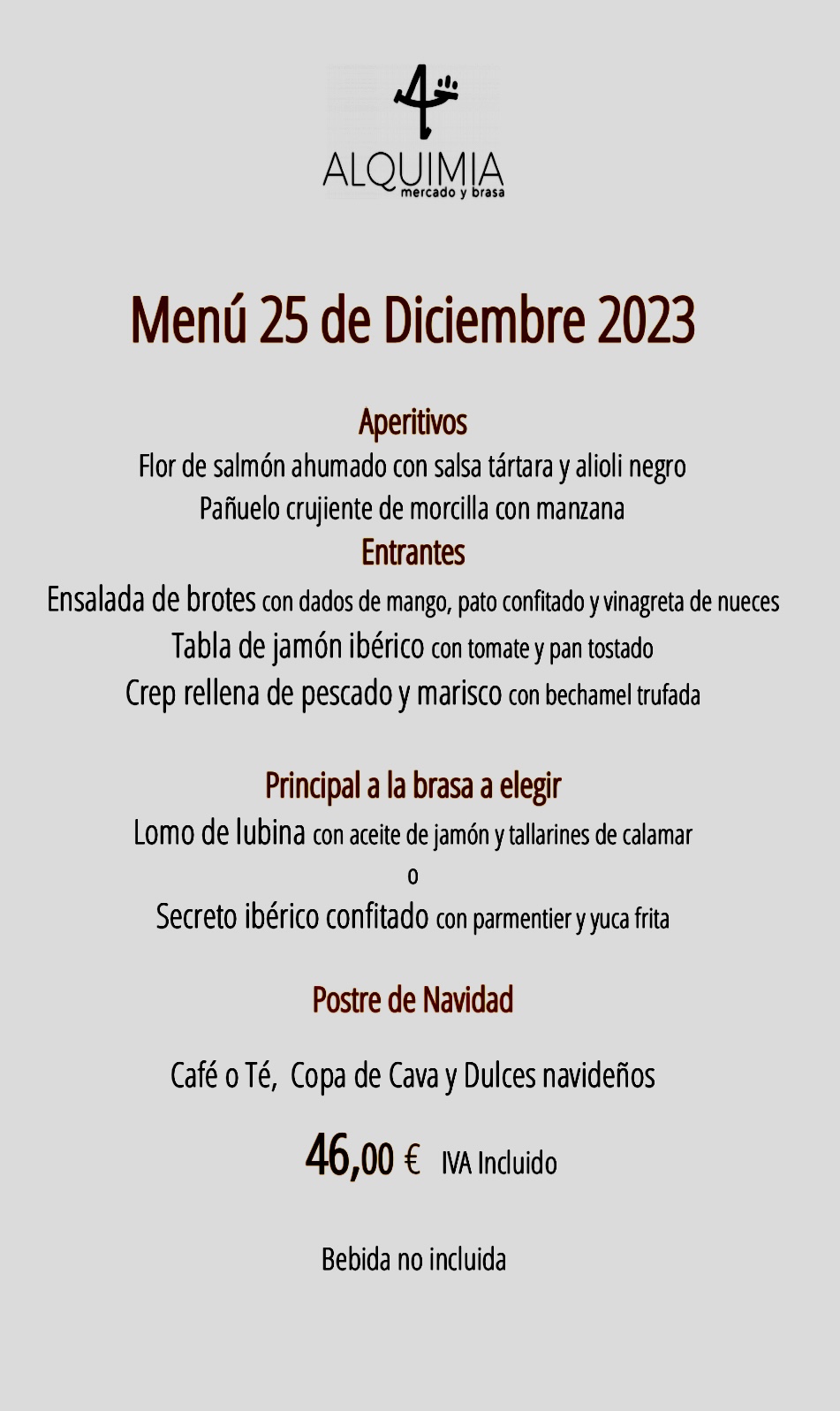 Menús Navidades 2023: CARTA y Menús de Alquimia Menús Navidades 2023: CARTA y Menús de Alquimia