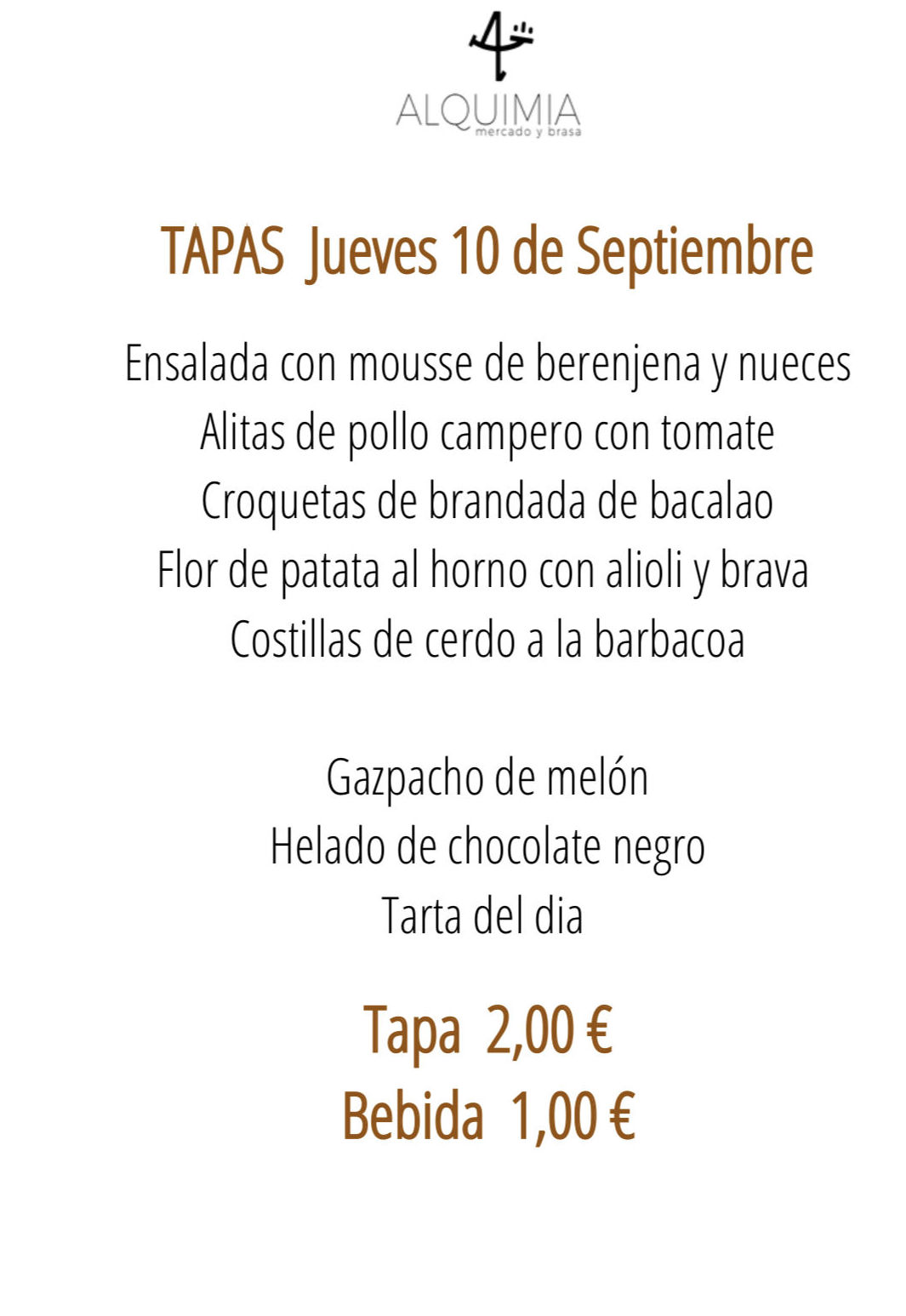 TAPEO Jueves : Carta y menús de Alquimia TAPEO Jueves : Carta y menús de Alquimia