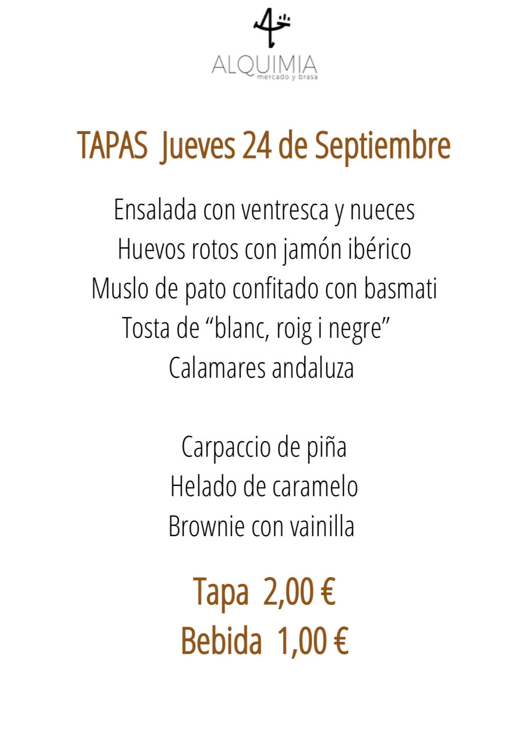 TAPEO Jueves : Carta y menús de Alquimia TAPEO Jueves : Carta y menús de Alquimia