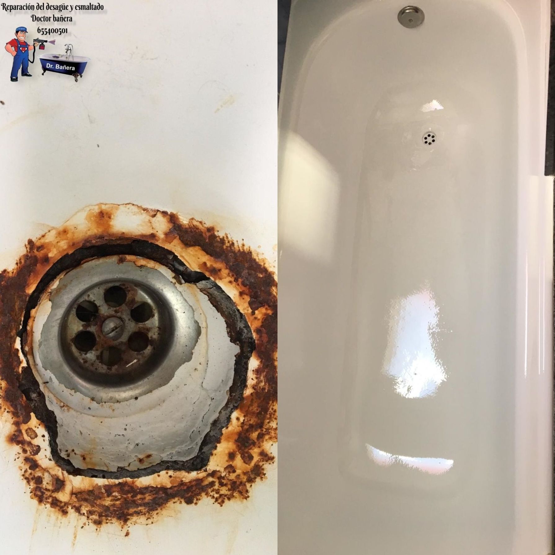 Bañera con desagüe en mal estado Bañera con desagüe en mal estado