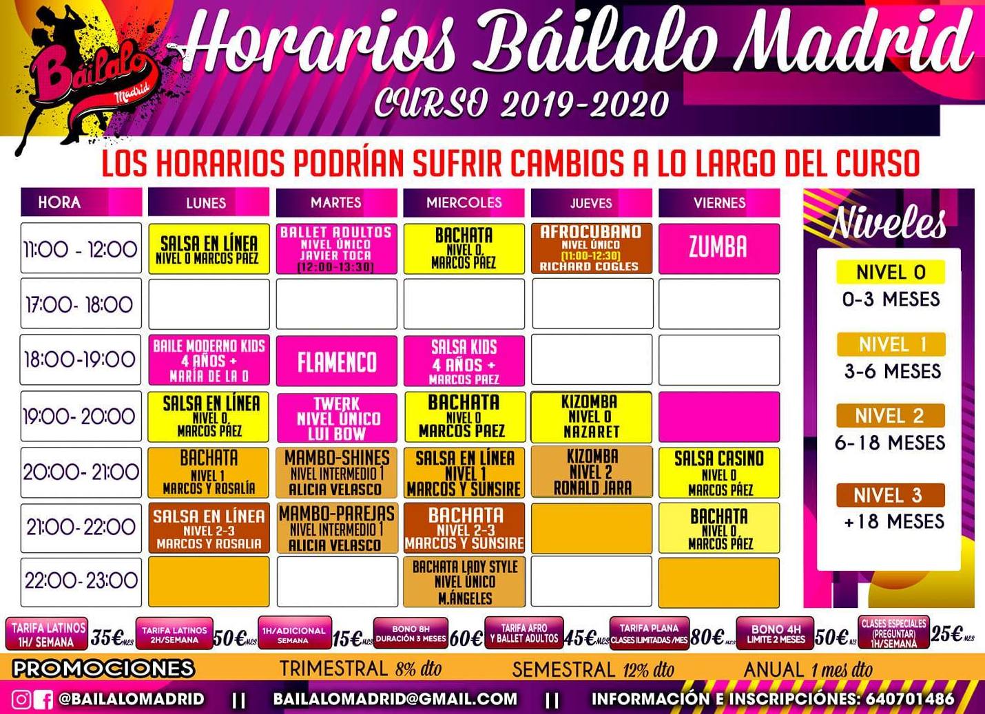 HORARIOS CURSO 2019/2020: Clases de Baile de Báilalo Madrid HORARIOS CURSO 2019/2020: Clases de Baile de Báilalo Madrid