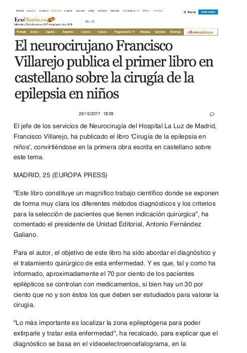 Artículo en periódico EcoDiario del nuevo libro del doctor: Especialidades y publicaciones de Doctor Villarejo Artículo en periódico EcoDiario del nuevo libro del doctor: Especialidades y publicaciones de Doctor Villarejo