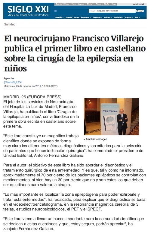 Artículo en periódico Siglo XXI: Especialidades y publicaciones de Doctor Villarejo Artículo en periódico Siglo XXI: Especialidades y publicaciones de Doctor Villarejo