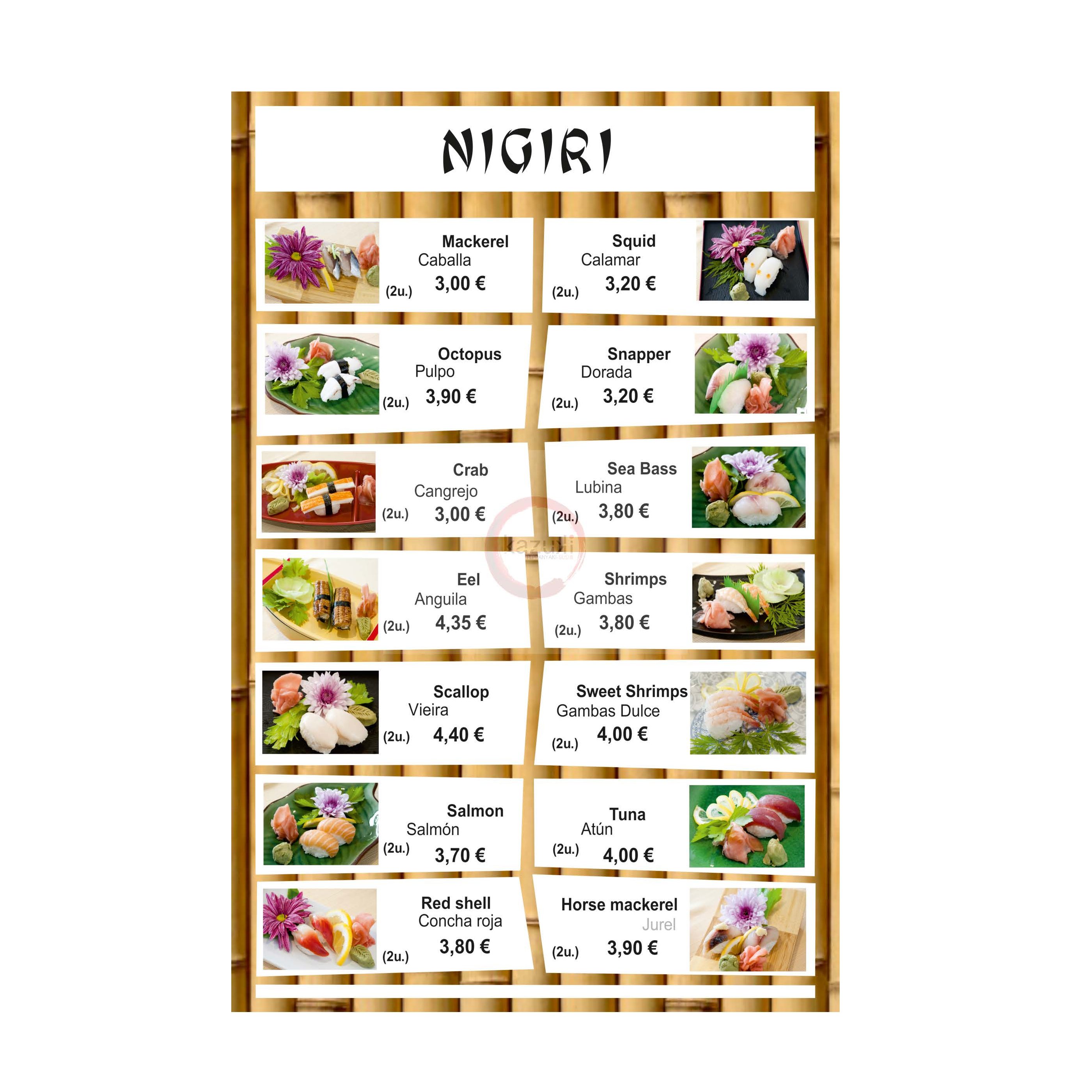 Sushi nigiri: Carta y menú de Restaurante Teppanyaki Kazuki